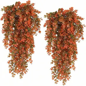 4pcs Burnt Orange Artificial Hanging Eucalyptus Leaves 29.9inch 76cm Fake Eucalyptus Vine UV Resistant PE Vines for Indoor Outdoor Room Wall Wedding Yard Porch Decor Artificial Fall Flower Bunch