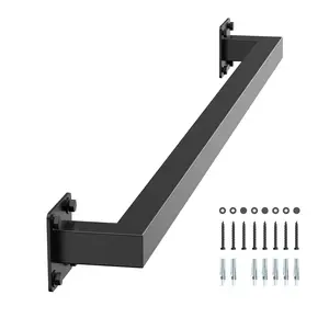 3 Ft Wall Mounted Stair Handrail In Black Iron With Square Tube Design, 250 Lbs Load Capacity, Durable Rail For Indoor Staircases, Non Slip Grip, Brackets Included, Easy Install, Residential Use