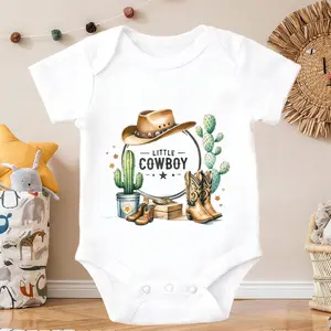 Cowboy Hat Cactus Boots Star Newborn Baby Onesie Cotton Short Sleeve Bodysuits | Soft One-Piece for Infants 0-24 Months |  Everyday Essential for Spring & Summer, Snap Closure, Unisex For Newborn Birthday Outfit Fashionable toddler boy clothes