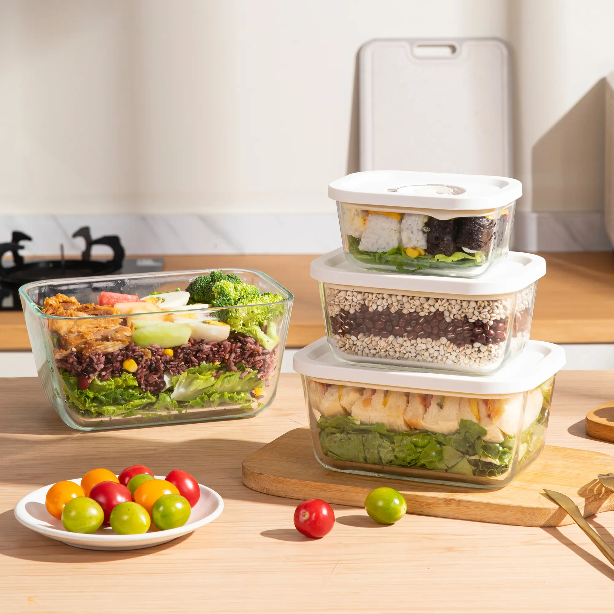 FoYanTun Vacuum Food Storage Set, Glass & BPA-Free Plastic Vacuum Seal Containers with Reusable Vacuum Bags, Multiple Assorted Sizes, Compatible with Compact Vacuum Sealer, Airtight Food Saver for Meal Prep, Pantry Organization & Reducing Food Waste