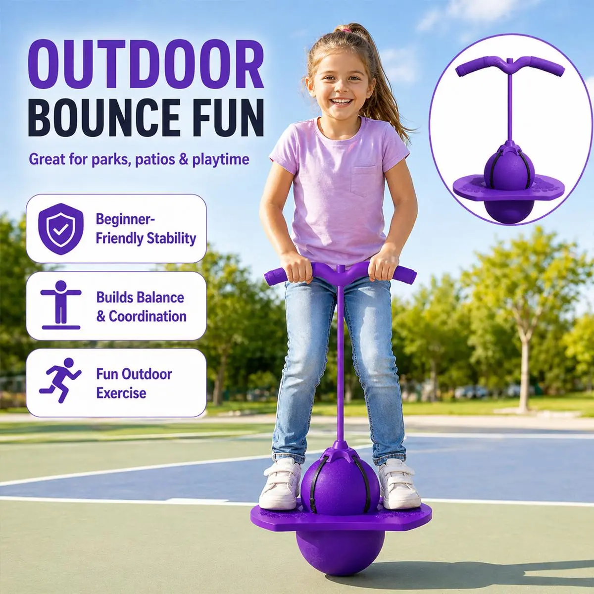 Bouncing Ball With Handle and Pump, Balance Platform Bouncy Jump Pogo Ball, High Jump Bounce Jump Trick Board, Safe and Fun Pogo Stick, Providing fun while enhancing their physical strength and balance, for Indoor Outdoor Sports, Inflatable Fitness Gift