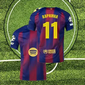 La Liga 2025-26 Home Kit Raphinha #11 Fan Edition Adult Red Blue Short-Sleeve Breathable Quick-Dry Soccer Jersey
