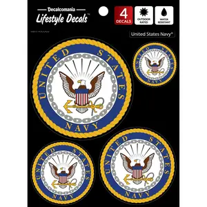 Decalcomania U.S. Navy Logos 4 Pc Peel and Stick Decals Officially Licensed Water Resistant Outdoor Rated Vinyl Stickers