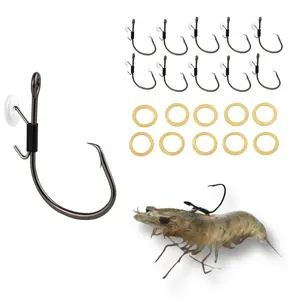 VENSE 10Pcs Live Shrimp Circle Hook Carbon Steel 3X Strong Fishing Hook Saltwater Freshwater with Rings for Enhanced Catching Efficiency