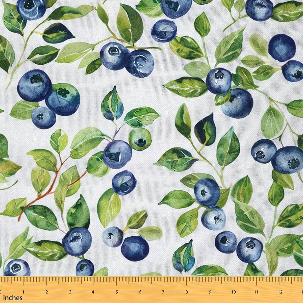 Blueberries Fabric by The Yard,1 Yard,Fresh Fruits Decorative Fabric,Botanical Kawaii Upholstery Fabric,Tropical Fruit Print DIY Reupholstery Fabric, Fresh Fruit Theme, Waterproof Fabric