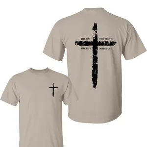 John 14:6 Christian T-Shirt with Distressed Cross Graphic, Faith-Based Religious Tee for Daily Wear, Unisex Comfortable Bible Verse Shirt, Apparel Made In The USA