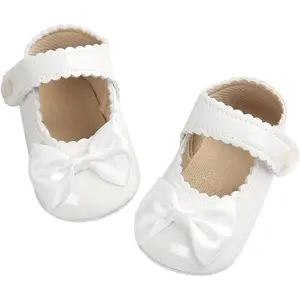 X-SOK10   Baby Girls Mary Jane Burnish Pu Leather Bowknot Pincess Prewalker Christening Baptism Crib Shoes