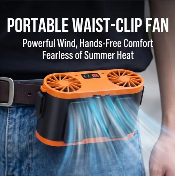 【DealsForYouDays】Portable Waist Fan with Rechargeable Battery Operated Waist Fan Clip on Shirt Belt & Hands-Free Hanging Neck Fan for Outdoor Hot Weather Work - Summer Essential!