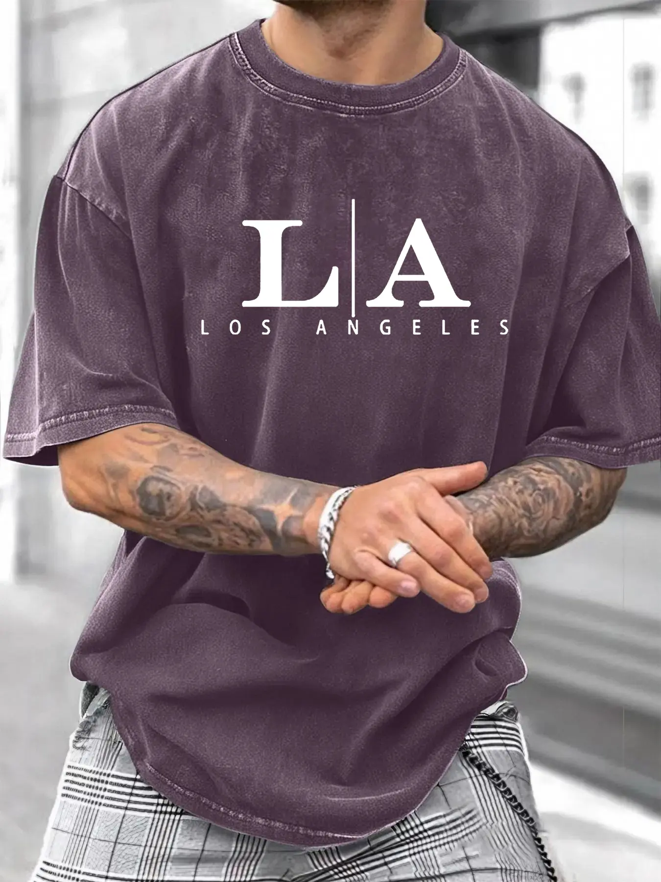 Men's Fashion Pure Cotton Soft Breathable Short Sleeve Round Neck T-Shirt, Vintage Washed, Graphic Letter Print, Oversized Loose Fit Casual Streetwear Summer Top, Menswear