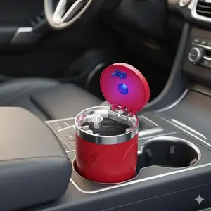 LED Car Ashtray with Ambient Light: Leak-Proof Stainless Steel Insert, Anti-Slip Base, Easy to Clean. Universal Fit for Cars & SUVs, Durable Smoking Accessory & Decorative Mood Light. Multi-Functional Interior Organizer.