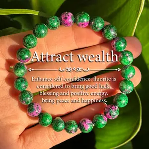 Natural Green Fluorite Bead Bracelet - Elastic Vintage Boho Style Gemstone Jewelry，Handcrafted Wealth & Prosperity Bracelet Unisex Gift for Everyday Wear & Special Occasions