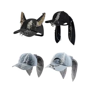 2025 Punk Bunny Ears Baseball Cap | Denim Unisex Trendy Hat | Adjustable for Party & Daily | Girlfriend Gift