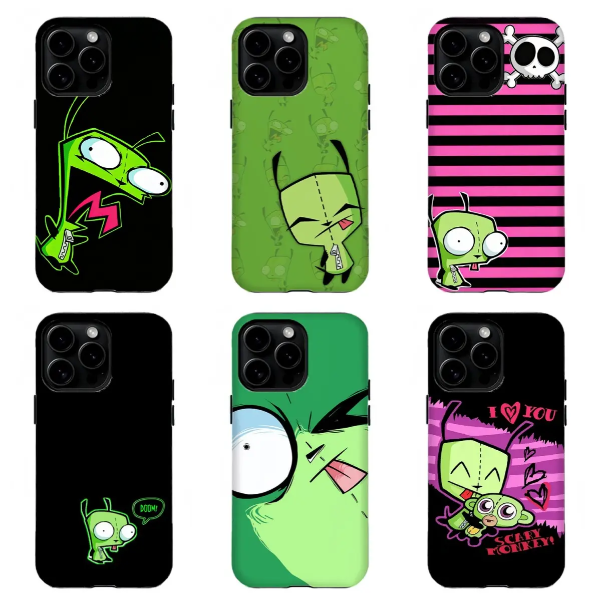 Y2K Aesthetic 1nvader Z1m G1r Heart Graphic Phone Case For iPhone 11 12 13 14 15 16 17 Pro Max For Samsung S26 S25 S24 S23 S22-Gift For Her/Him/Anime Lovers