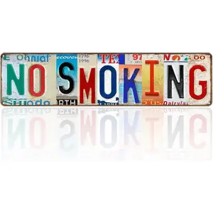Vintage No Smoking Metal Signs License Plate Sign Aluminium Warning Signs Easy to Mount for Car Home Business Indoor Outdoor 16x4 In