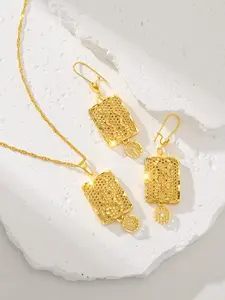 Dubai Style Elegant & Luxurious Women's Jewelry Set, Necklace Pendant Earrings, Copper Material Plated 24k