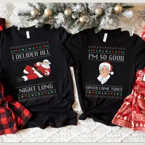 Funny Couples Christmas Pajamas, Couples Holiday T-Shirt, Xmas Party Couple Tee, Newlywed Christmas T-Shirt, Matching Xmas Shirt, Couple Gift