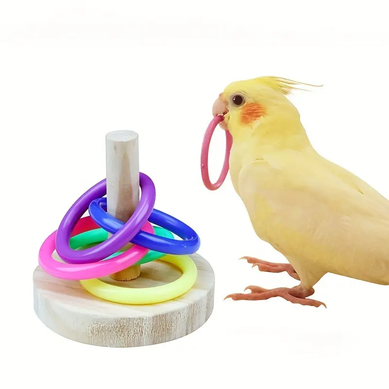 Random Color Parrot Puzzle Training Skill Pet Supplies Props Ring Toy Bird Toys, Wooden Parrot Ring Interactive Educational Toy Wooden Material Entertainment Interactive Play Mental Stimulation