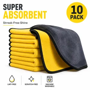 10-pack Double-Sided Two-Tone Microfiber Car Detailing Towels, Ultra Absorbent Dual Pile Microfiber Cleaning Cloth, Lint-Free Streak-Free Car Drying Towel for Auto Washing, Car Care, Auto Detailing, Vehicle Cleaning Supplies