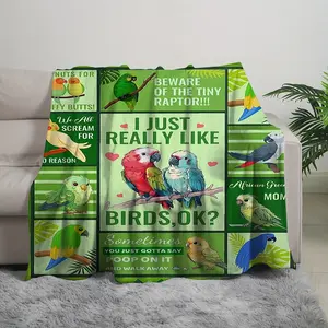 1pc Digital Printed Blanket Cute Parrot Collage Blanket, Gift For Young Men And Women Parrot Lovers Soft Lightweight Plush Flannel Blanket