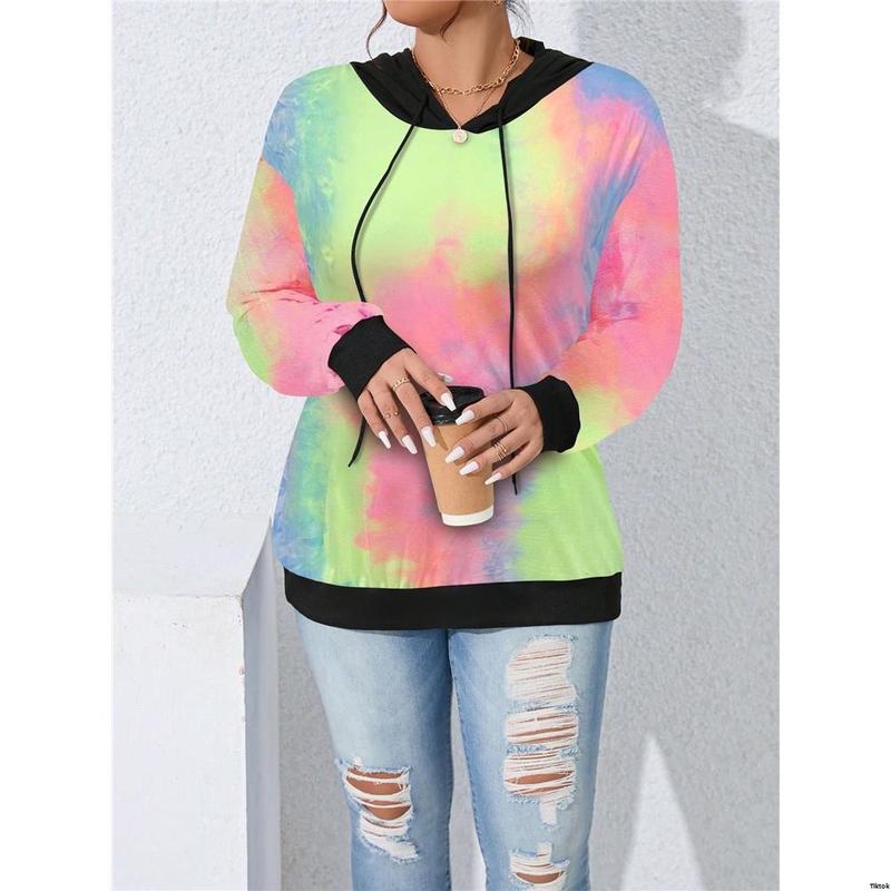 Sleeve Long Patchwork Plain Plus tiktok LUNE Size Color Casual Hoodie