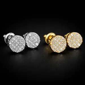 Gold Color Micro Inlaid Zircon 7mm Screw-back Stud Earrings For Women Men Simple Round Ear Piercing Jewelry