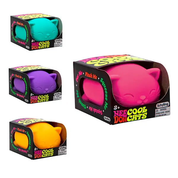 NeeDoh Cool Cat Set - Squishy, Sqeezy, Stretchy Stress Ball Cats, Sensory Fidget Toy- 4 assorted colors - Ages 3 and up - One randomly selcted piece s