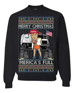 Donald Trump Merry Christmas Merica's Full, Cousin Eddie Christmas Vacation Garbage for Trump Funny Viral Meme, Ugly Christmas Sweater Ugly