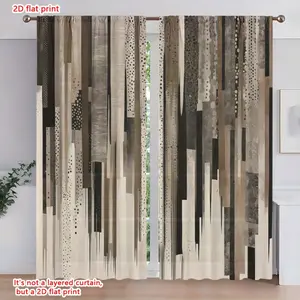 2D Flat 2Pcs Abstract Geometric Striped Curtains for Living Room, Pole Hung Semi Blackout Window Drapes, Modern Transparent Panels, Stylish Home Decor Bedroom, Decorative Curtains.