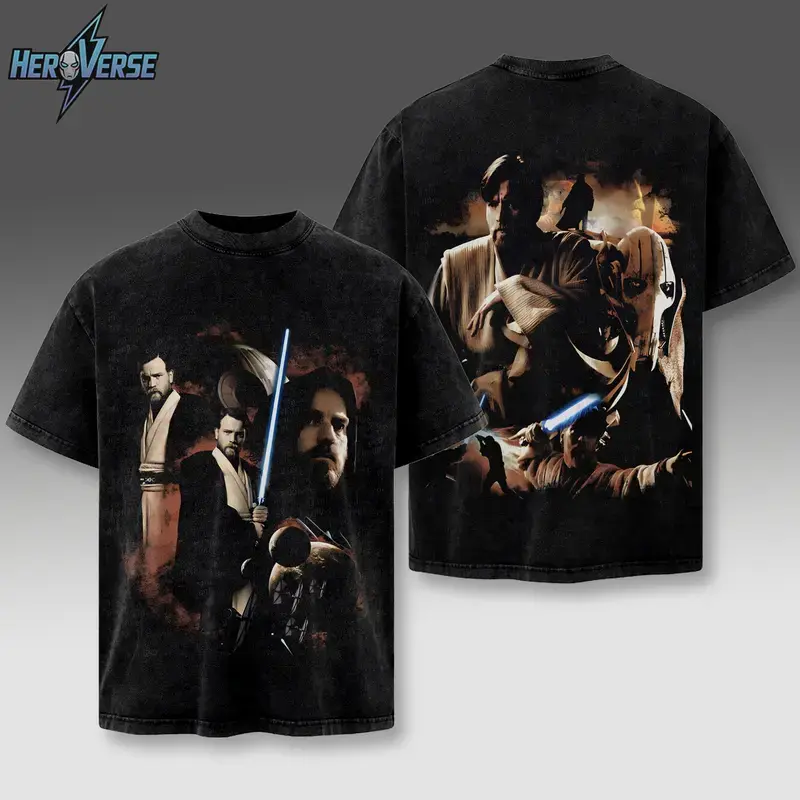 Obi-Wan Kenobi Print Washed Cotton T-shirt, Vintage Graphic T-shirt Washed For Fans Super Hero Movie, Design Top Cotton Streetwear Comic Superheroes T-shirt Clothes Menswear Womenswear, T-shirt Unisex Hot 2025