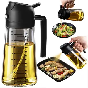 2-in-1 Refillable Glass Olive Oil Sprayer Dispenser Bottle with Nozzle, 16oz Kitchen Utensil For Cooking, BBQ & Air Fryer