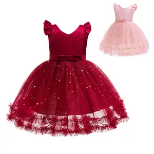 100-150 Girls Princess Dress V Neck Sleeveless Sequins Gauze Dress One Piece Party Dress ZT-8453
