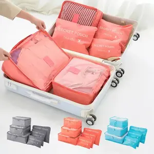 Waterproof Travel Storage Bags Set for Clothes Organization - 6 Pcs in Pink/Blue/Grey