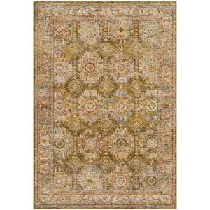 Crescentia Green Textured Rug with Fringes
