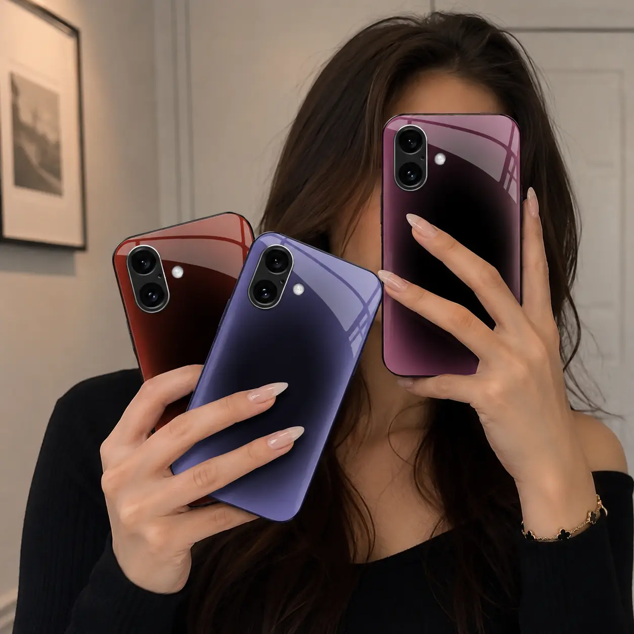 Luxury Aura Gradient Mirror Case Clean Aesthetic Glossy Phone Cover for iPhone 17/16/15/14/13 Pro Max & Samsung S25 Ultra---975