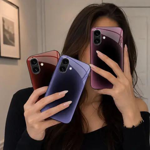 Luxury Aura Gradient Mirror Case, Clean Aesthetic Glossy Phone Cover for iPhone 18 17 16 15 14 13 Pro Max Samsung S25 Ultra---985