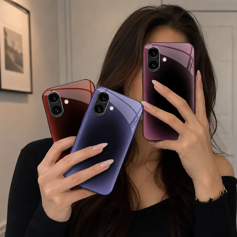 Luxury Aura Gradient Mirror Case, Clean Aesthetic Glossy Phone Cover for iPhone 18 17 16 15 14 13 Pro Max Samsung S25 Ultra---985
