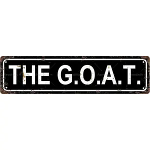 Vintage Metal Tin Sign - "THE GOAT" Rustic Wall Decor for Home, Bar, Cafe, Garage - 16x4 Inch, Black with White Text, Distressed Edges, Easy to Hang, Metal Wall Art Decor
