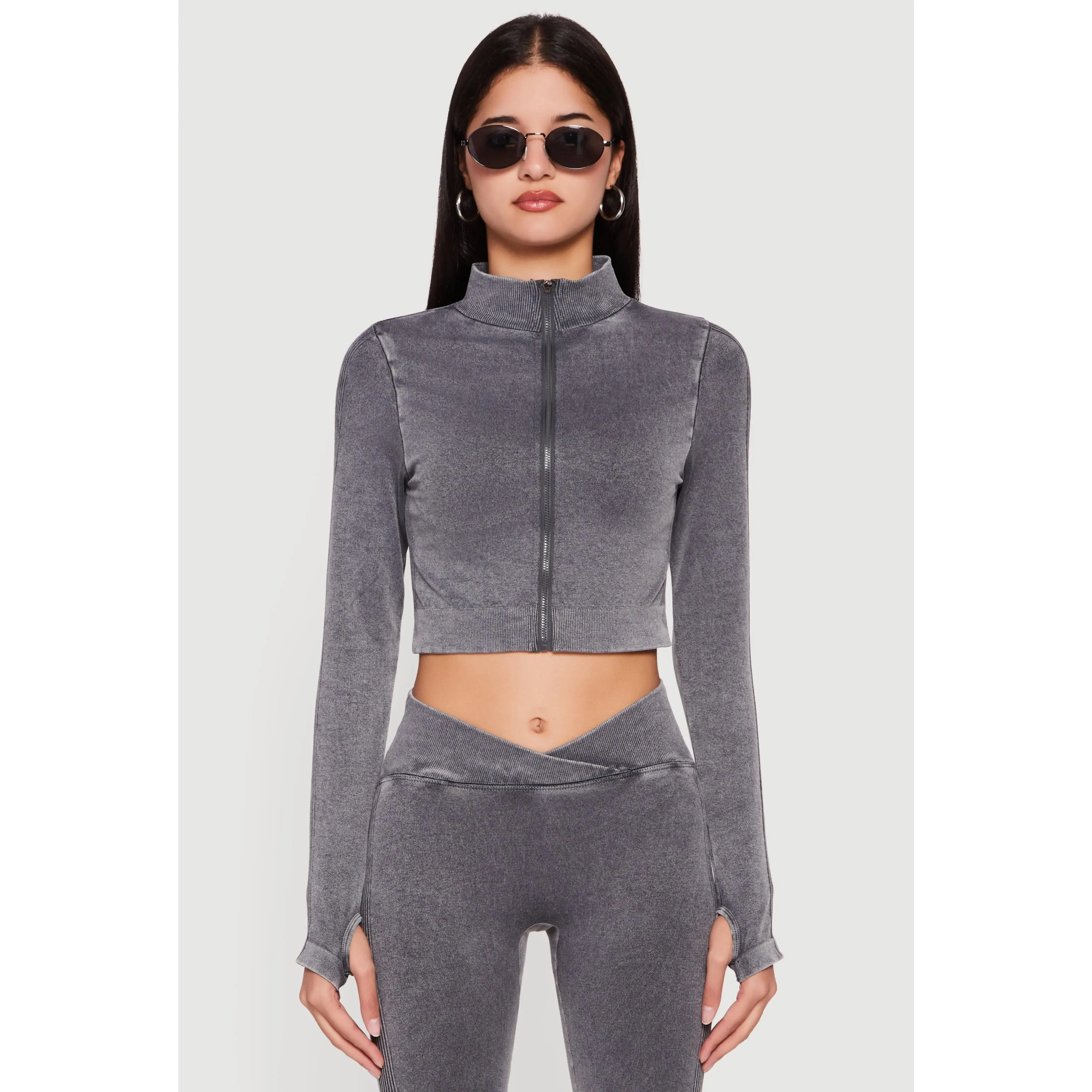 Seamless Acid Wash Cropped Track Jacket