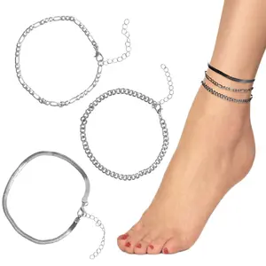 3 Pcs Dainty Silver Anklet for Women, Anklets Jewelry, Layered Cuban Chain Herringbone Cute Anklets Set, Summer Beach Gift for Women Teen,Textiles & Soft Furnishings