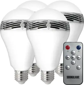 Tunes2Go BML-F04 Cool White 1-to-N SoundLamp Dimmable LED Light Bulb with Bluetooth Speaker, Pack of 4