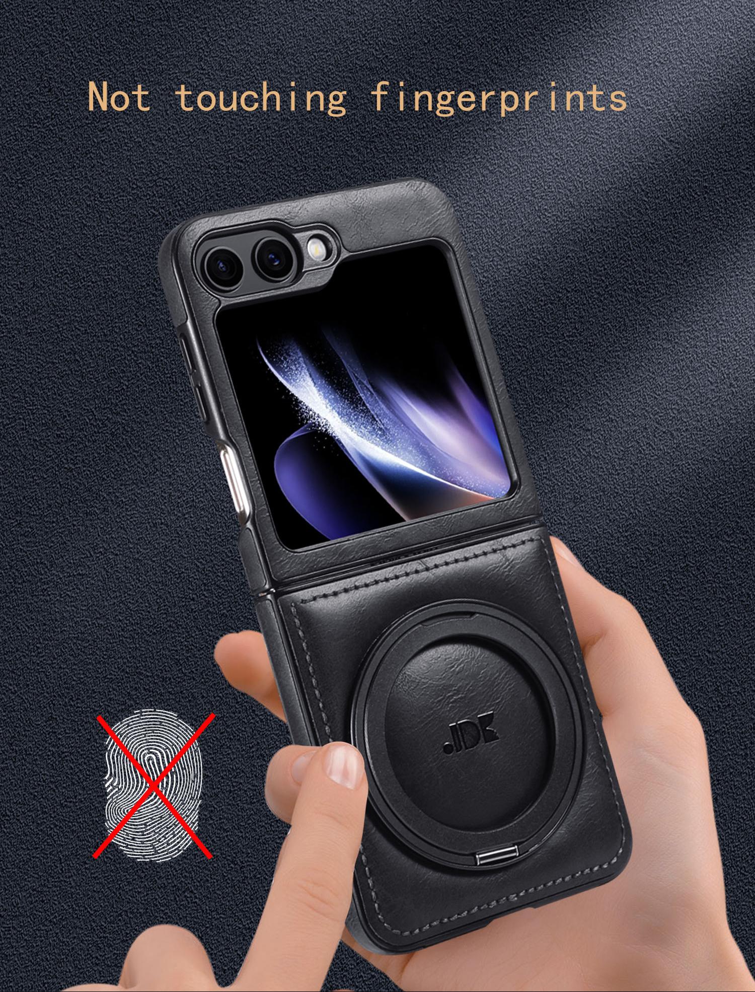 Metal 360° Rotating Stand Phone Case for Samsung ZFlip7/ZFlip6/ZFlip5/ZFlip4/ZFlip3 Foldable Screen Magnetic Skin-Friendly Leather Texture Business Full Shockproof Protective Cover