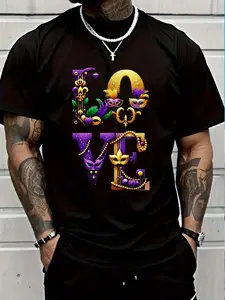 100% Cotton Mardi Gras Love Letters Outfit Costume Men Women Mardi Gras T-Shirt Women's Men's Graphic Tee Crew Neck summer vacation Tops