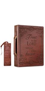 Extra Large Bible Cover, Carrying Book Case Church Bag Bible Protective with Detachable Shoulder Strap & Zippered Pocket, Gift for Men Women, Black & Brown