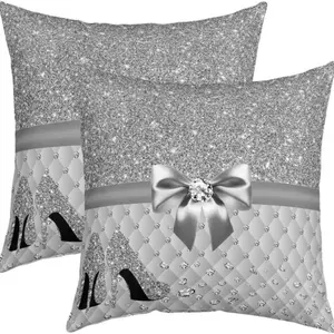 2 Piece Shiny Bow Pattern Pillowcases, Single-Sided Print, 45x45 Cm, Polyester Luxury, Zipper Closure, Farmhouse Decor