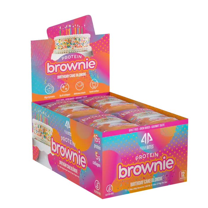 Prime Bites Protein Brownie from Alpha Prime, 16-17g Protein, 5g Collagen, Delicious Snack (Box of 12) Cake Food Dessert Protein Snacks