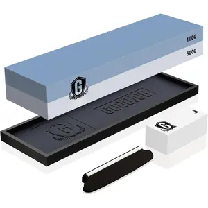 Sharpening Stone Kit -    Whetstone  Sharpener Stone Set - Dual Grit 1000/6000 Water Stones with Non-Slip  Base, Angle Guide, Flattening Stones