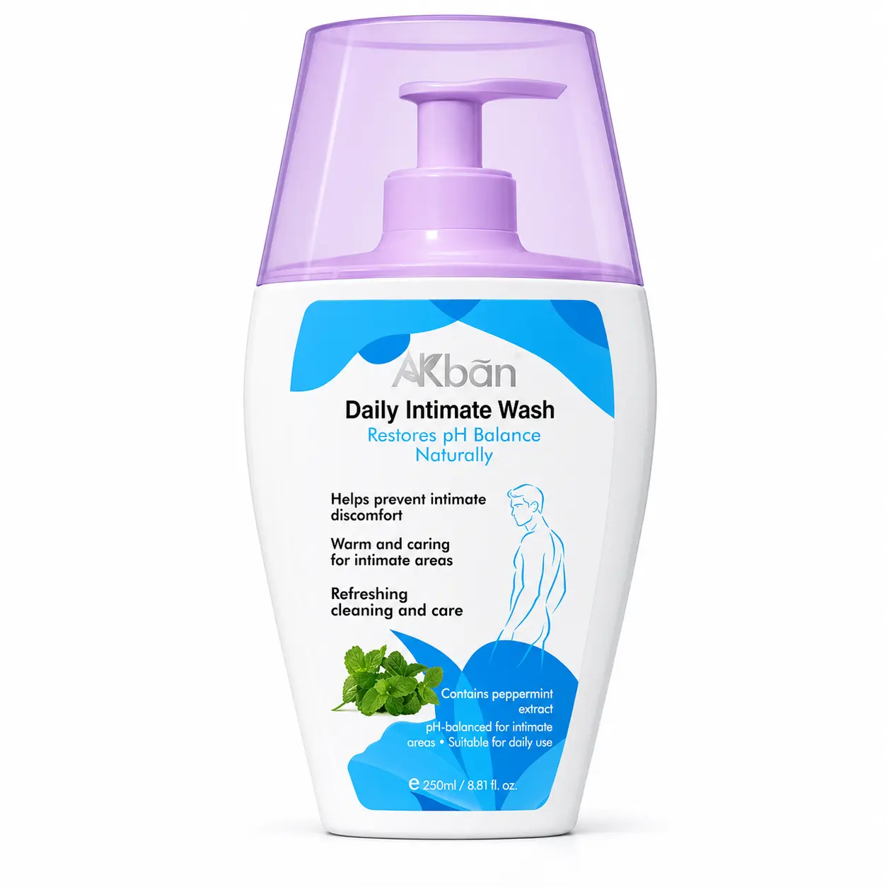 AKBAN Men’s Daily Intimate Wash, pH-Balanced Mint Cleanser for Gentle Daily Care