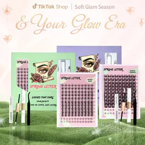 Lash Cluster Kit – Fluffy Wispy Lashes, DIY Eyelash Extension Set, Beginner-Friendly, Long-Lasting Wear Waterproof Bond and Seal Glue Fox Eye Manga Style Lightweight Makeup Cosmetic
