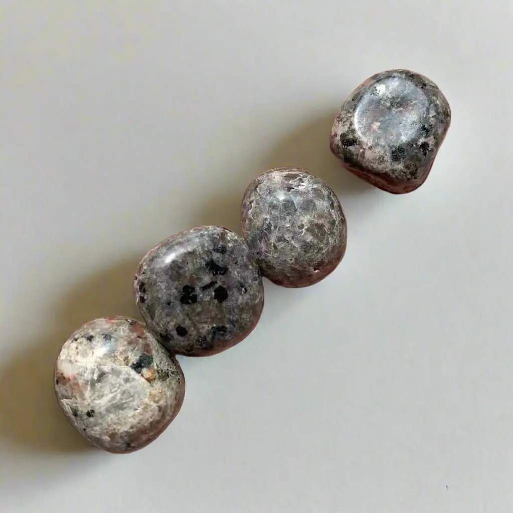 Yooperlite Tumbled Stones Natural Crystal Sphere Moonstone Crystals 0.75-1.25 Inches Charcoal Ash Grey with Ultraviolet Reactive Orange Patterns Fluorite Black Metallic Hematite