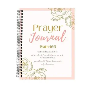 Christian Devotional Notebook Spiral-Bound Prayer Journal with Pink & Gold Floral Pattern for Gratitude & Reflection Faith-Based Guided Prayer Format